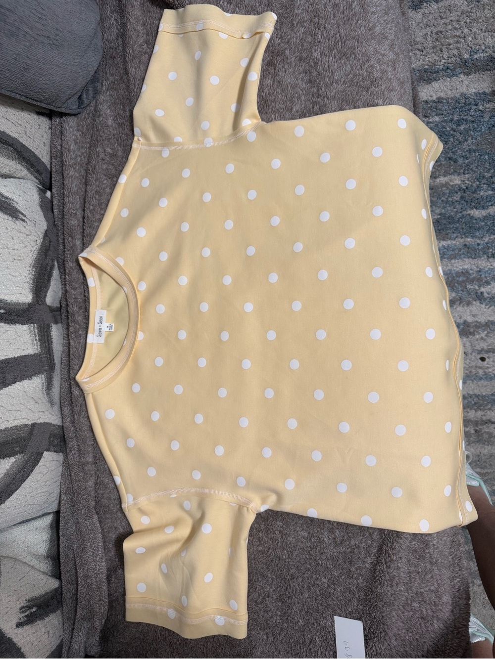 Womens Polka Dot Short Sleeve Tee and short set- Yellow